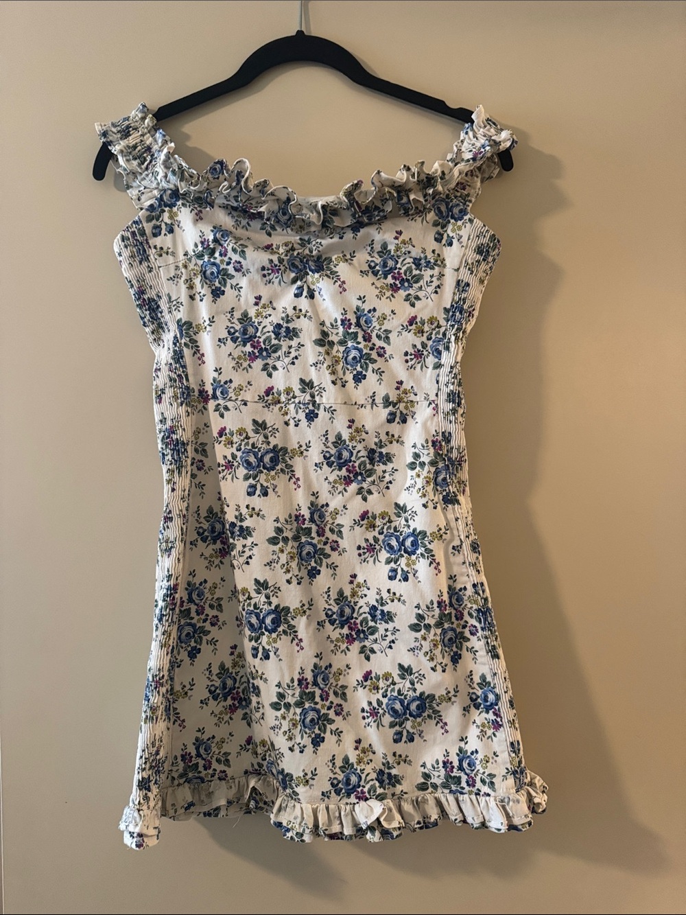 White Floral Ruffle Off-Shoulder Dress